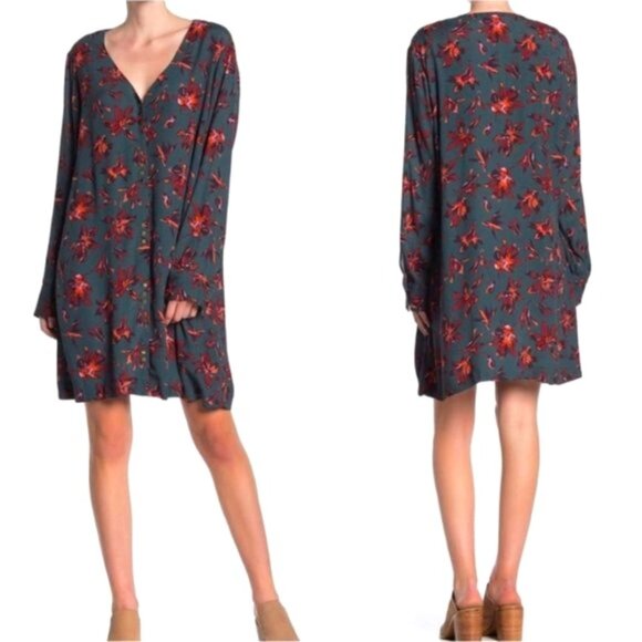 Madewell Floral Button Up Front Easy Dress In Dark Green Multi Size S EUC - Picture 1 of 13